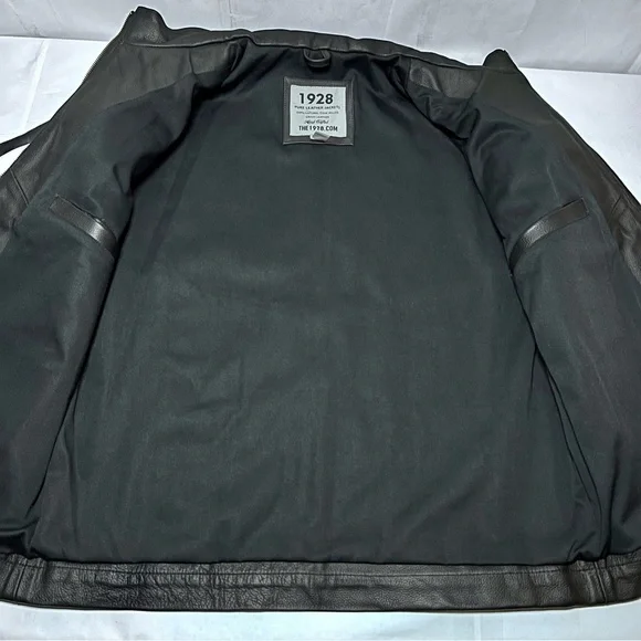 *CUSTOM* Mens Black Cafe Racer Leather Jacket With White Stripes Size L - Picture 4 of 15